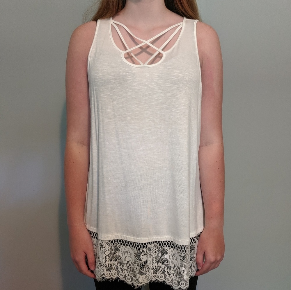 White Strappy Lace Fashion Tank (Plus Size)